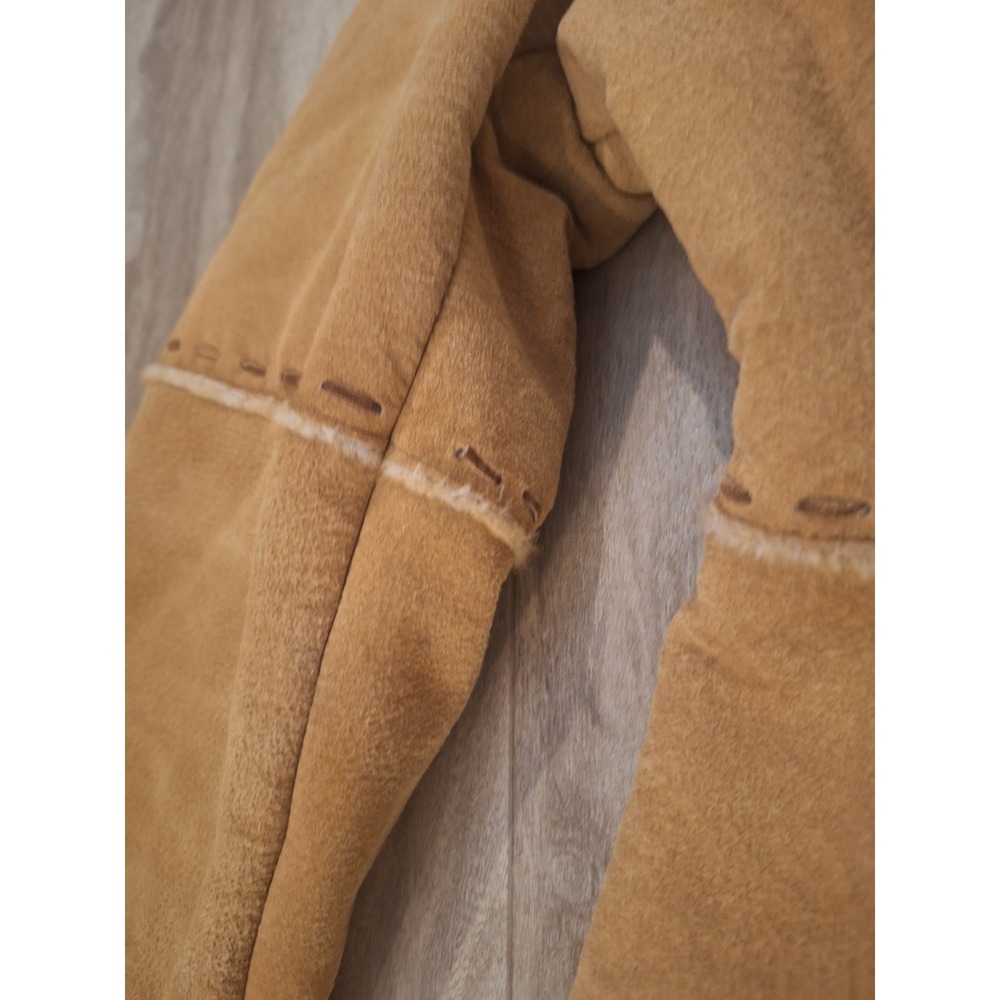 Guess Vintage Y2K Tan Genuine Suede Leather Faux Fur Lined Button Closure Coat M - Picture 5 of 10
